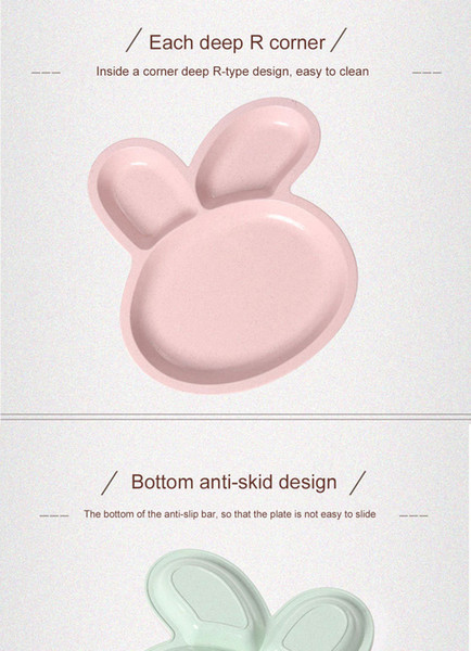 Lovely Cartoon Dishes Plates Natural Healthy Wheat Straw Cute Rabbit Shape Grid Plate Snack Lunch Plate For Baby Dinner BowlII-196
