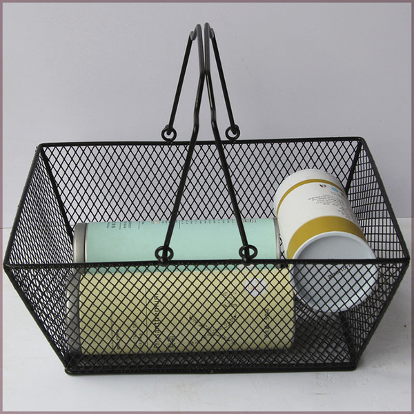 New shopping baskets for Halloween gifts packing ,powder coated bastket for Cosmetics store Wire Mesh Basket With Metal Handles N.W.:0.5kg