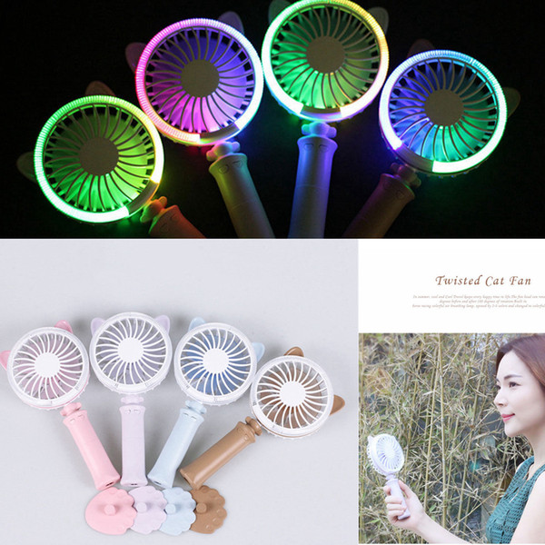 4 Colors USB Handheld Twist Cat Fan Electric Power Desktop Colorful Night Light Fan Mini Air Cooler AAA242