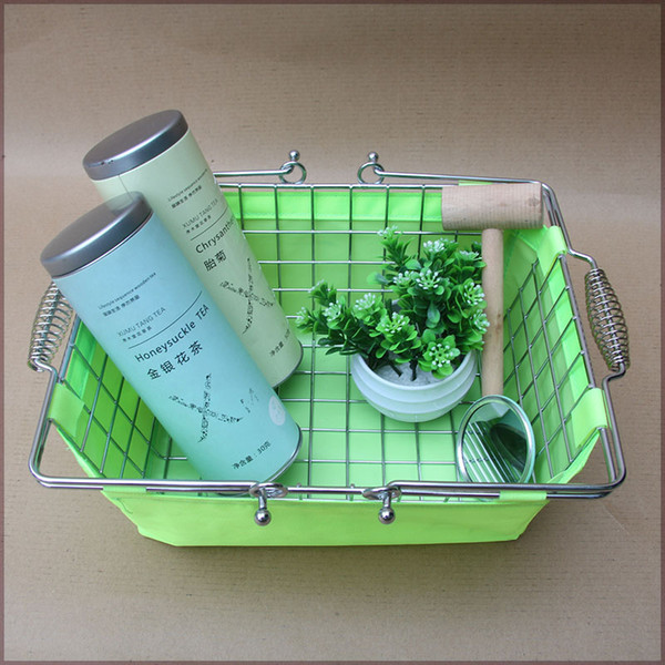 metal wire basket for Jewelry store ,chrome coated bastket for Cosmetics store with sacking Wire Mesh Basket With Metal Handles N.W.:0.5kg