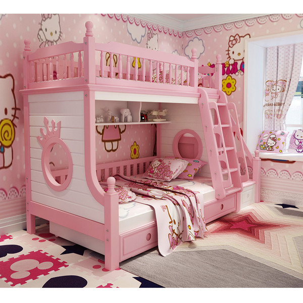 Solid wood with Security Fence storage stairs Ladder cabinet colorful children bedroom furniture bunk bed furniture drawer