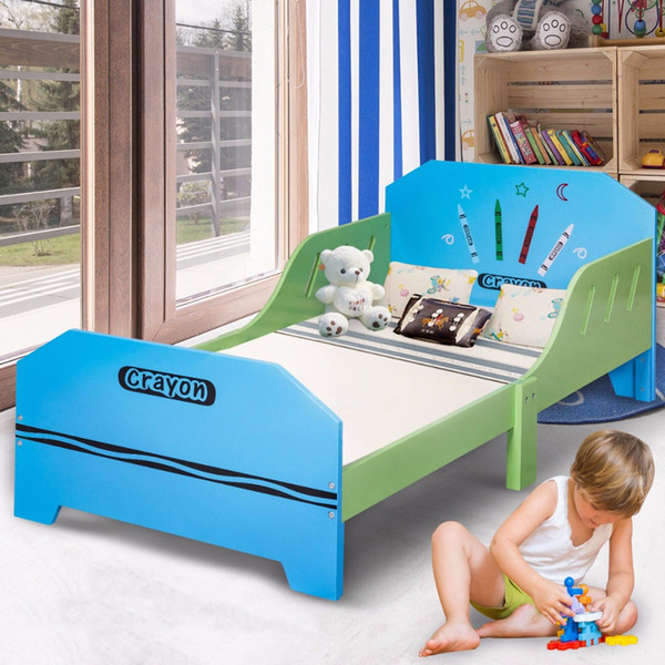 Giantex Crayon Themed Wood Kids Bed With Bed Rails For Toddlers And Children Colorful Bedroom Furniture Baby Wooden Beds Hw56666
