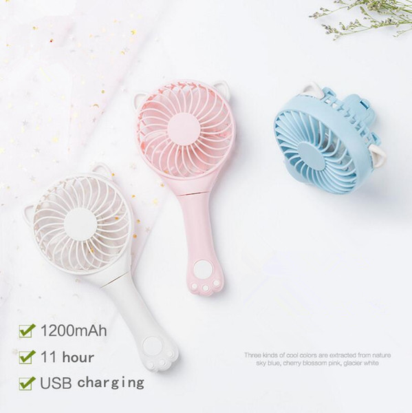 Mini Folding Portable Cartoon Fan USB cute cat Rechargeable Handheld Summer Air Cooler Cooling Fan Kids Gifts Toys 3colors FFA175 50PCS