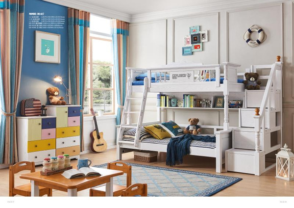 All solid wood children bedroom furniture solid wood children bed with storage cabinet stairs drawers bunk bed