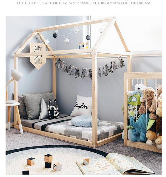 Simple solid wood Cottage Bed Children's crib photography props wooden frame bed Ins Nordic Children's Room Decorative Bed