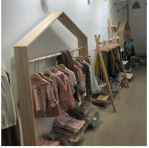 Roller-down lichen rack Children's clothing store clothes rack clothing display photographic props mobile clothes rack Children coat hanger