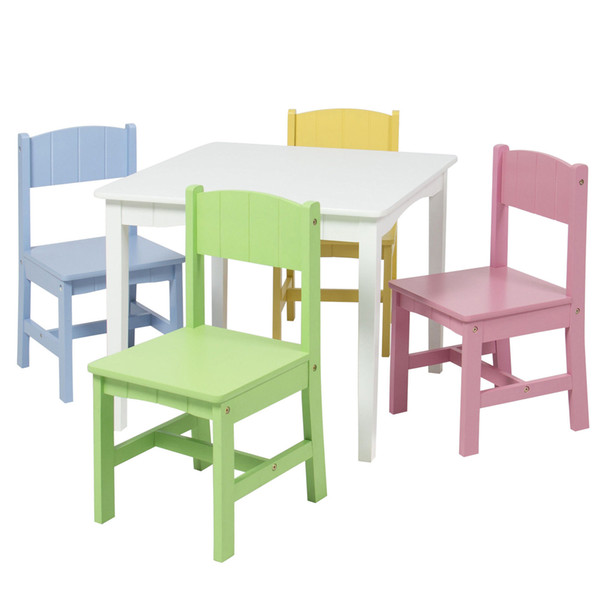 Wooden Kids Table And 4 Chairs Set Furniture Play Area School Home