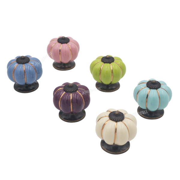 Hot sales ceramic pumpkin cabinet knobs ivory color China ceramic furniture handle and knobs six new colors for choice
