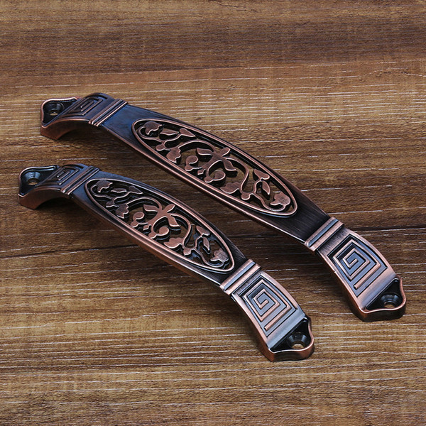 2017 New Ancient carving flower Antique copper Red Bronze Classic cabinet handles kitchen zinc alloy pulls with pitch row 96 128mm#373