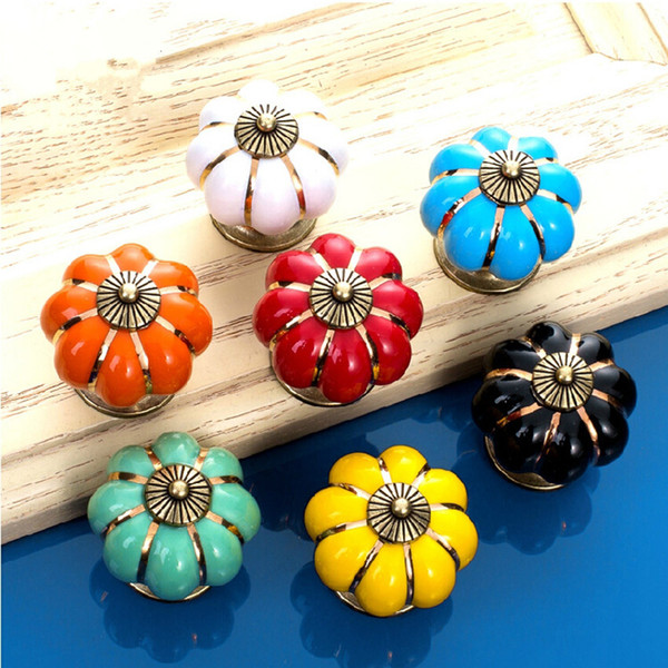 Wholesale- 1pc Pastoralism Pumpkin Ceramic Knob Kitchen Ceramic Door Cabinets Cupboard Knob and Handles ZQ671708