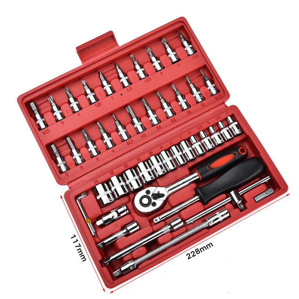 46pcs 1/4-Inch Socket Set Car Repair Tool Ratchet Set Torque Wrench Combination Bit a of keys Chrome Vanadium Combination