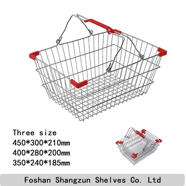 supermarket Shopping baskets ,chrome coated bastket for Halloween gift Metal wire big size fruit shopping basket for bar with two handles