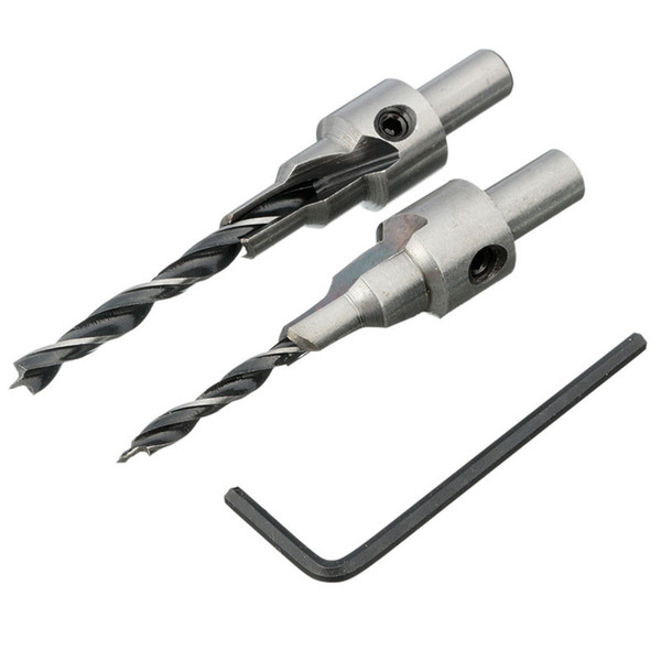 2pc Countersink Drilling 3 Steps Pilot Drill Bits Set Reamer Screw Wood Window Hinge Hole Saw Chamfer 4 6 5 7mm steps 8mm Shank
