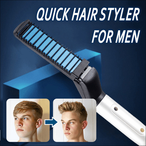 Multifunctional Hair Comb Curling Iron Hair Volumize Flatten Side and Straighten Curler Show Cap Quick Styler for Men