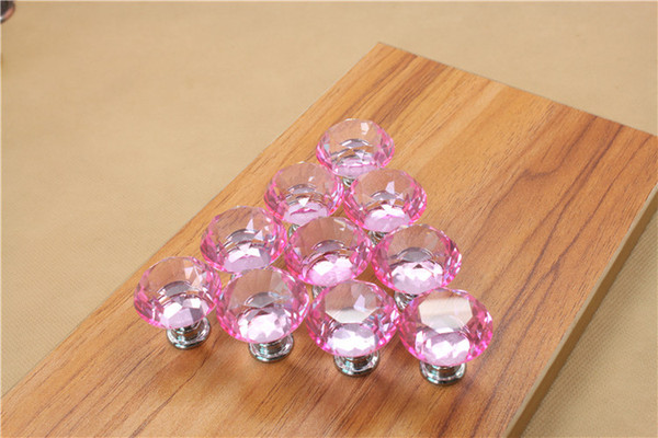 Modern Colorful 30mm Crystal Glass Diamond Furniture Handle Drawer Single Hole Circular Alloy Kitchen Cabinets Handles Furniture Pulls