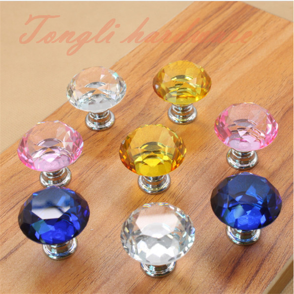 Pink transparent yellow blue Green Crystal diamond shape kitchen cabinet handles knobs furniture drawer accessory single pulls #32