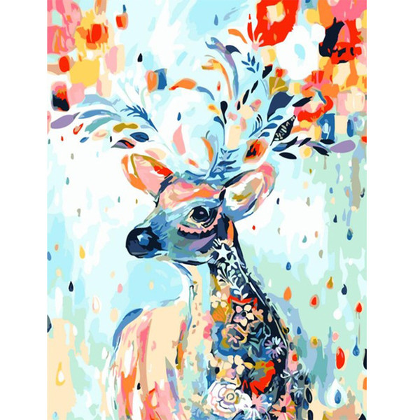 Home wall Deco picture DIY number oil painting children Graffiti colorful deer animal painting by numbers
