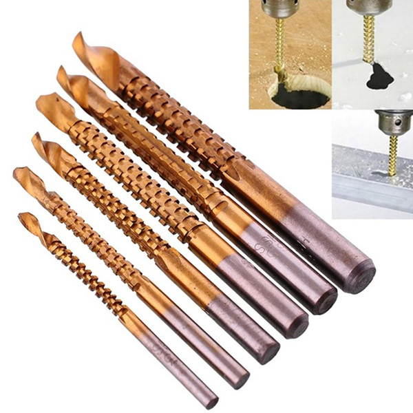 new arrivals 6pcs Titanium Plating High-Speed Steel Drill Bits Carpenter Woodworking Drilling Cut Grooving Saw Drill Bits Set