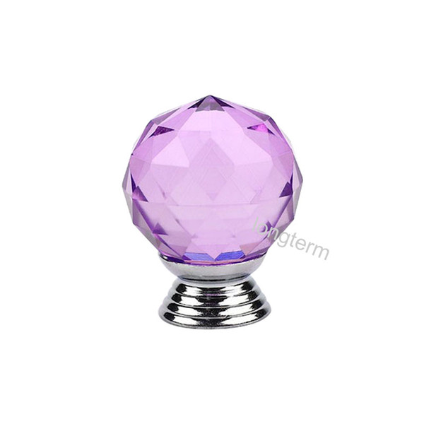 Romantic shiny purple crystal ball knob with chrome base handle cabinet pull knob for children room