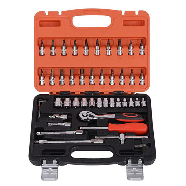 Wholesale- Stainless steel 46 combined 1 Torx screwdriver set ratchet wrench socket wrench universal head Automotive Tools Kit
