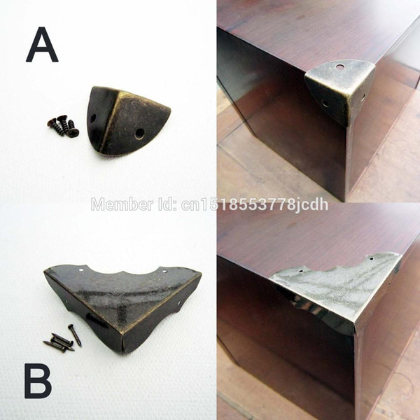 Wholesale- 12X Brand New Decorative Antique Brass Jewelry Chest Wine Box Wooden Case Iron Metal Furniture Corner Protector Guard Screw Nail