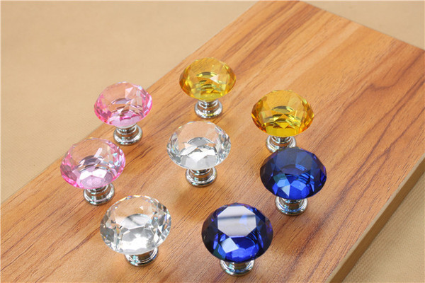 Modern Fashion Colorful 30mm Crystal Glass Diamond Furniture Handle Drawer Single Hole Circular Alloy Kitchen Cabinets Cupboard Door Pull