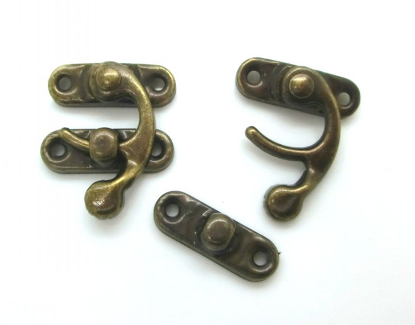 Wholesale- Free Shipping-50 Sets Metal Hook Box Latches Clasp Box Lock Purse Lock Antique Bronze 4 Holes 3.3cm x 2.7cm 2.7cm x 0.9cm,J2700