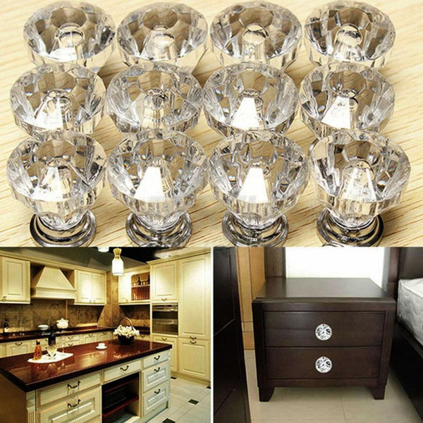 Crystal Glass Door Knobs Drawer Cabinet Furniture Kitchen Handle 12pcs/set