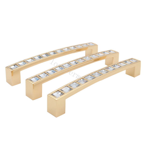 Beautiful zinc alloy golden polished handle shiny bling crystal cabinet furniture pull handles 128mm hole to hole