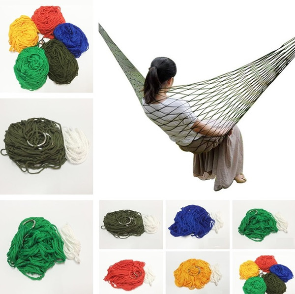 New Portable Mesh Hammock Nylon Hanging Sleeping Bed Swing Outdoor Travel Camping Bed Hangnet Hammock with ropes I344