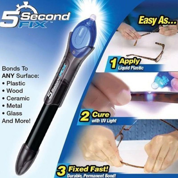 Wholesale- 5 Second Fix Liquid Glass Welding Compound Glue Repairs Tool Quick Use UV Light Fix Pen / Refill Glue Optional