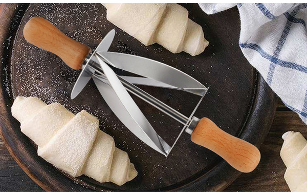 Stainless Steel Rolling Cutter for Making Croissant Bread Wheel Dough Pastry Knife Wooden Handle baking Kitchen Knife