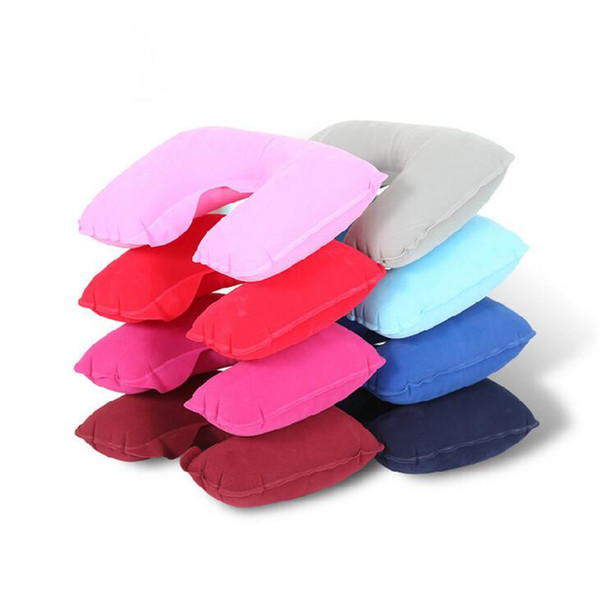Outdoor traving inflatable air U-shape pillow flocked pvc neck massage pillow traving beach pillow flocking air sleep pillows