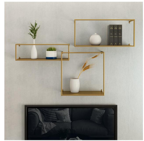3pcs Wall luggage carrier television background wall Multifunctional storage rack Creative wall-mounted display rack Square iron wall frame