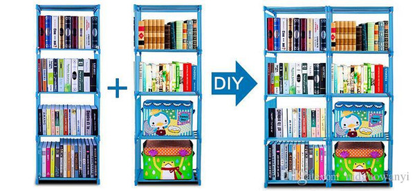 Hot Selling Wholesale Cheap Blue Pink Gray Simple shelf Creative bookshelf combination Simple furniture DIY Shelf Single row 5 layer