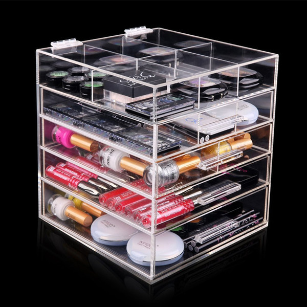 High Quality Clear Acrylic 5 tier makeup organizer with 4 drawers and Lid ,divides (L 250x D 262x H 280mm)