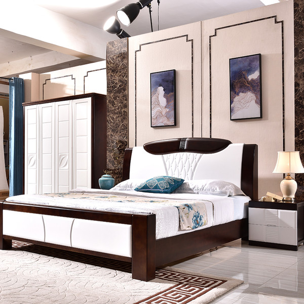 Import Modern Simple Master bedroom Pressed Pine Slats Easy assembly Handmade Double bed Rubber solid wood home Standard Solid Wood Bed