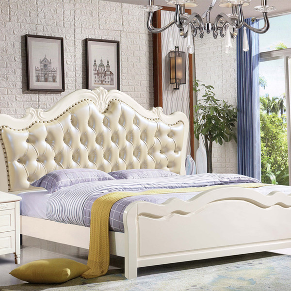 American-style large French bed solid wood modern minimalist white bedroom bed master bedroom furniture double 1.8m bed