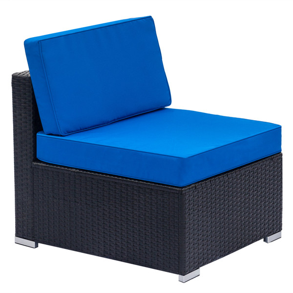 Home Furniture Patio Loveseat Weaving Rattan Sofa Armless Chairs All Weather Black PE Rattan Sofa Chair Blue Cushions Steel Frame