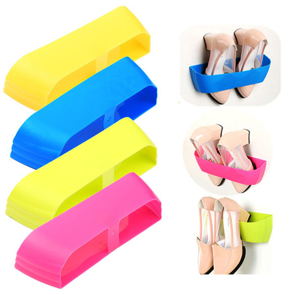 Creative Adhesive Shoe Rack Plastic Shoe Shelf Stand Wall Hanging Shoes Storage Organizer Hanger 3M Stickers