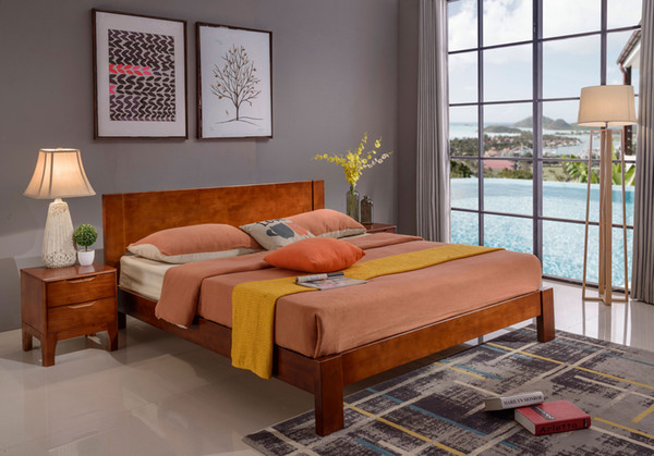 Modern Import Pressed Wood Easy Assembly Handmade 1800*2000*900MM With Backrest Environmental Protection Double Solid Wood Bed