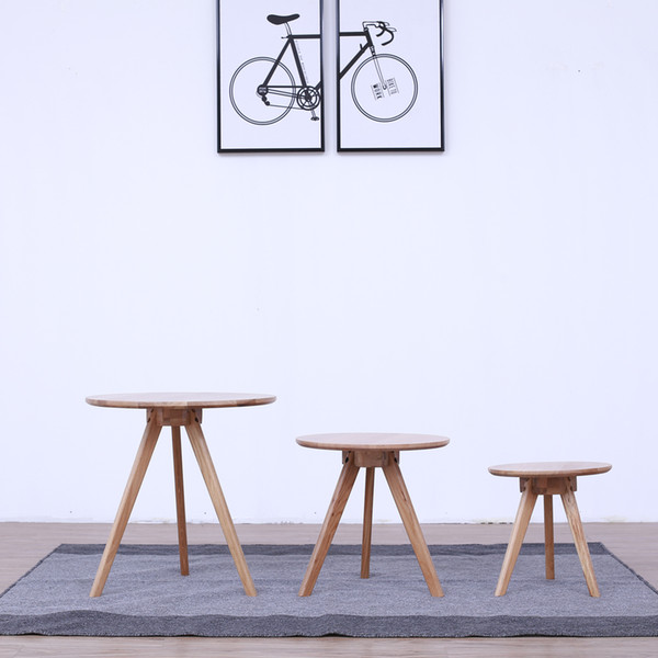 Oak Wood Tripod Side Table Solid Wood Cafe Bar Coffee Table Three Pieces Indoor Seat Set