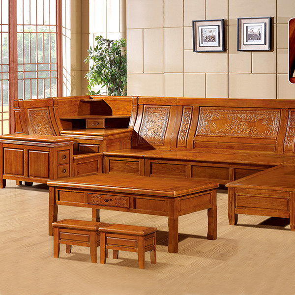 Light soft tough texture thick and beautiful solid wood sofa coffee table combination corner locker drawer sofa modern Chinese style living
