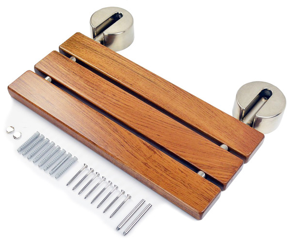 DIYHD 20 inch Modern Teak Wood Folding Shower Seat Brushed Wall Mount Shower Benches