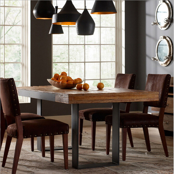 American country retro dinette combination of solid wood, wrought iron table rectangular table restaurant table