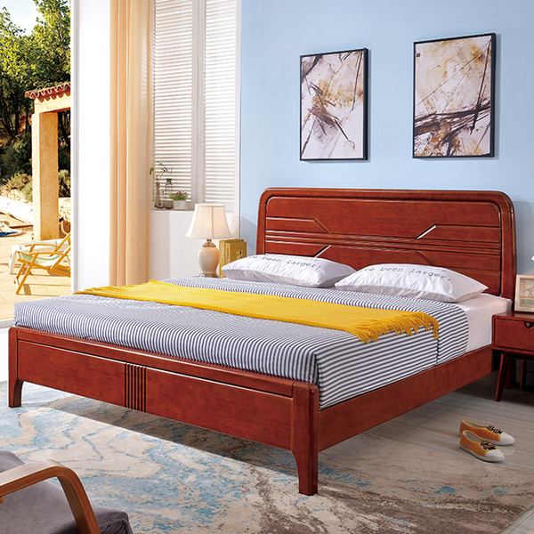 Solid wood oak double bed modern minimalist master bedroom economy adult 1.8 m bedside table set bed