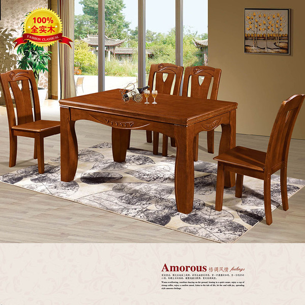 100% solid wood small apartment modern Chinese solid wood dining table and chair combination strip oak solid wood dining table