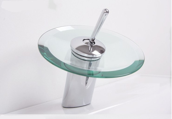 Free shipping Glass waterfall circle basin faucet bathroom cabinet hot and cold NEW