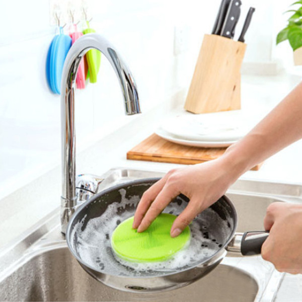 Kitchen Accessories Silicone Dish Washing Brush Bowl Pot Pan Wash Cleaning Brushes Cooking Tool Cleaner Sponges Scouring Pads