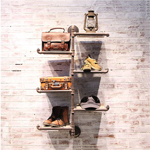 Industrial water modeling study iron wood shelving retro living room wall storage rack finishing clapboard